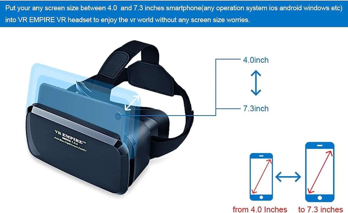 VR Headsets for Phone Cell Phone Virtual Reality headsets 3D Glasses Helmets VR Goggles for TV Movies Video Games Compatible to iOS Android Support 4.7” to 7.3” Mobile Screen (B95) - Image 7