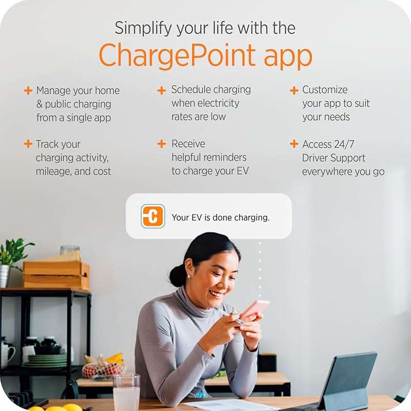 ChargePoint HomeFlex Level 2 EV Charger J1772 - Fast Smart Battery Power Charging at Home for Electric Automobile Vehicles - Image 7