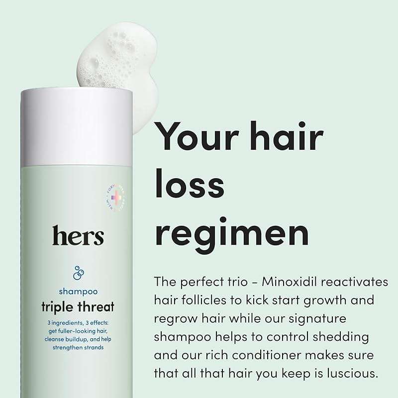 HIMS and HERS Triple Threat Shampoo - Conditioner and 2% Minoxidil Set - Biotin - Saw Palmetto and Pumpkin Seed Oil - Regrowth for Women - Color-Safe - Paraben-Free - Napa Rose - 3 Count - 6.4 Fl Oz - Image 2