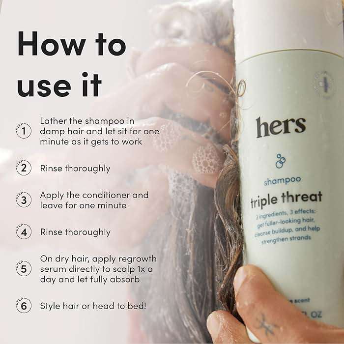 HIMS and HERS Triple Threat Shampoo - Conditioner and 2% Minoxidil Set - Biotin - Saw Palmetto and Pumpkin Seed Oil - Regrowth for Women - Color-Safe - Paraben-Free - Napa Rose - 3 Count - 6.4 Fl Oz - Image 5