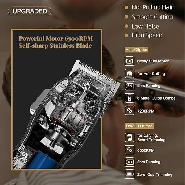 AngFan Professional Hair Clippers for Men - Cordless Clippers & Trimmers Set with LCD Display, 7200RPM High-Speed Motor, 5H Runtime, Wall-Mountable Barber Tools for Home Use & Professional Barbers - Image 2