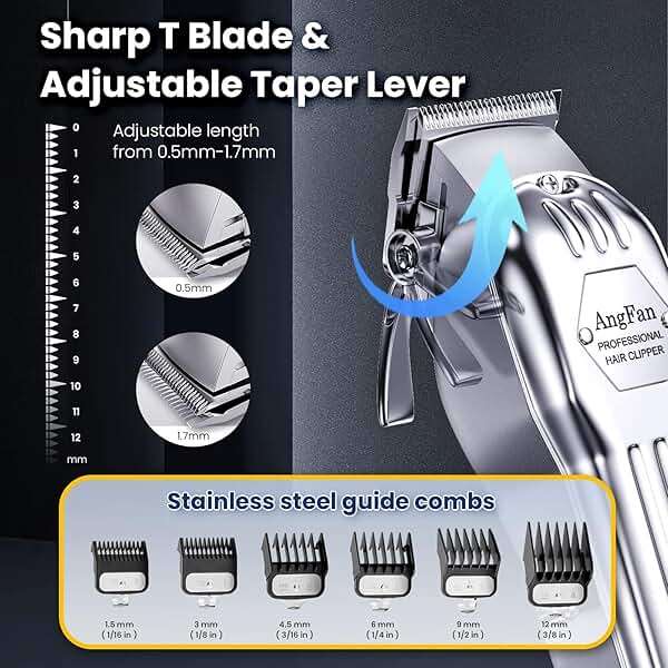 AngFan Professional Hair Clippers for Men - Cordless Clippers & Trimmers Set with LCD Display, 7200RPM High-Speed Motor, 5H Runtime, Wall-Mountable Barber Tools for Home Use & Professional Barbers - Image 4