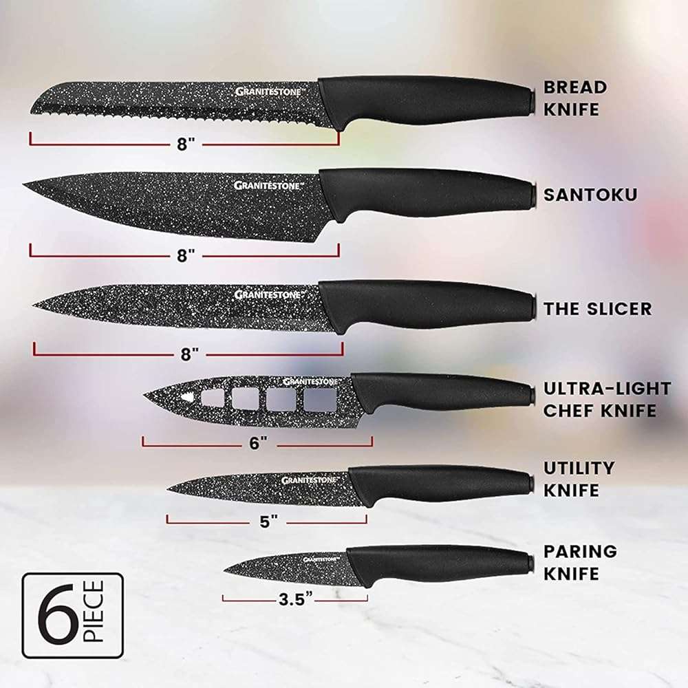Granitestone Nutriblade 6 Piece - Ultra Sharp, PFOA-Free Stainless Steel Blades, Kitchen Knife Set, with Nonstick Granite Coating, Easy-Grip Handle, Dishwasher-safe - Image 2
