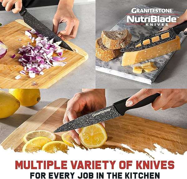 Granitestone Nutriblade 6 Piece - Ultra Sharp, PFOA-Free Stainless Steel Blades, Kitchen Knife Set, with Nonstick Granite Coating, Easy-Grip Handle, Dishwasher-safe - Image 4