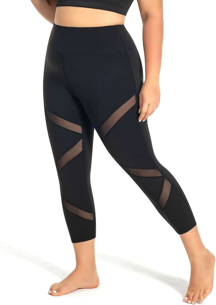 MEJING Plus Size Capri Leggings for Women with Pockets, Butt Lifting Yoga Pants Tummy Control, L-5XL Workout Leggings - Image 1