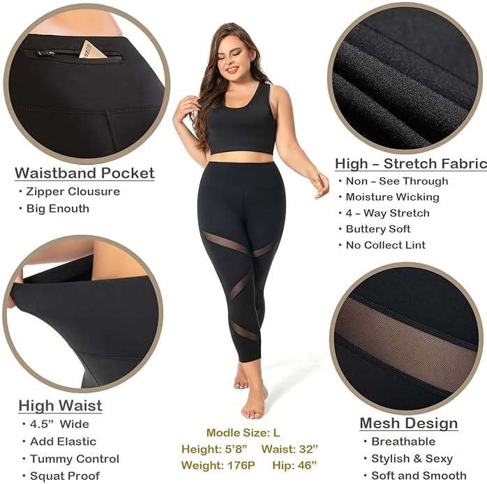 MEJING Plus Size Capri Leggings for Women with Pockets, Butt Lifting Yoga Pants Tummy Control, L-5XL Workout Leggings - Image 3