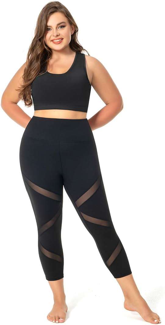 MEJING Plus Size Capri Leggings for Women with Pockets, Butt Lifting Yoga Pants Tummy Control, L-5XL Workout Leggings - Image 4