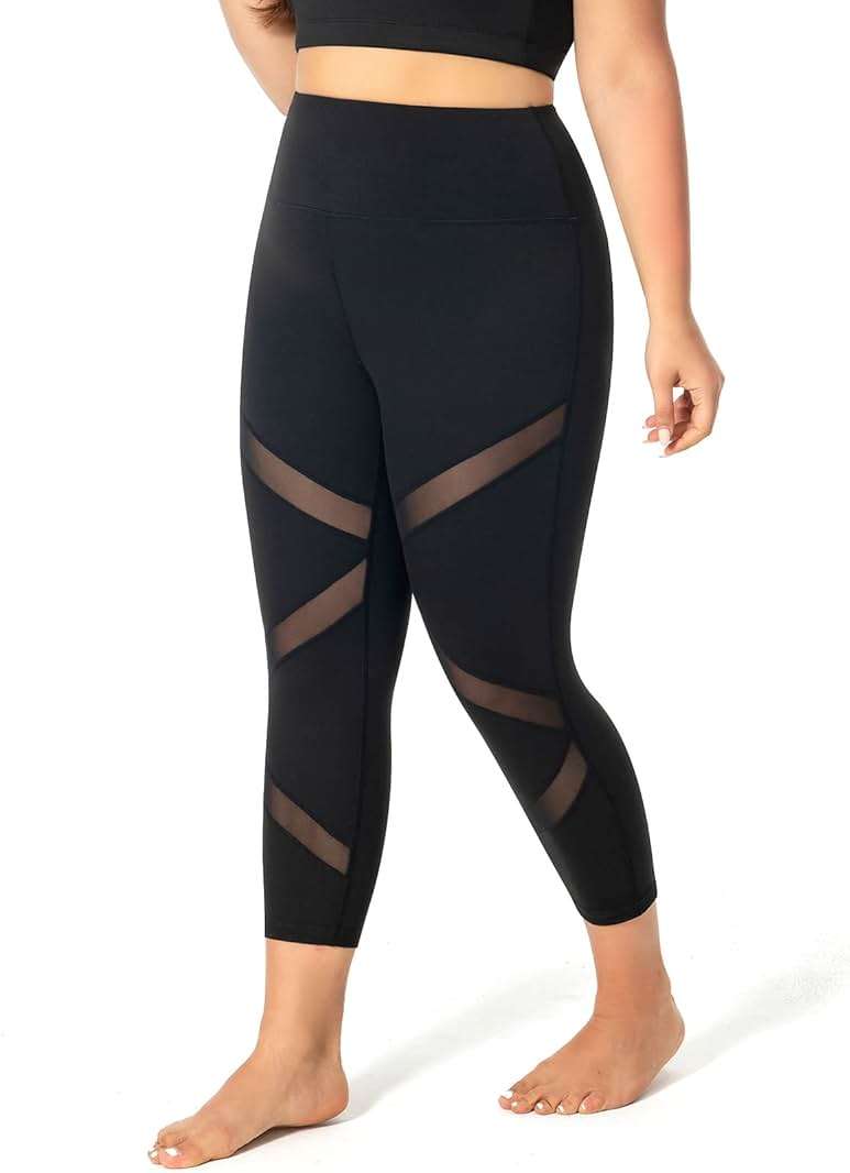 MEJING Plus Size Capri Leggings for Women with Pockets, Butt Lifting Yoga Pants Tummy Control, L-5XL Workout Leggings - Image 6