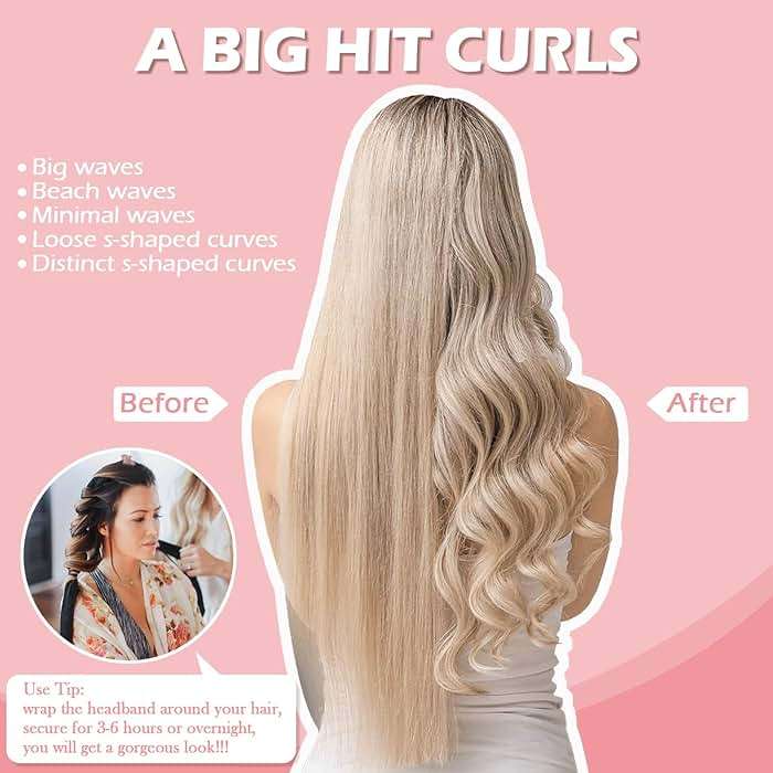 Heatless Curls Overnight Headband, 70'' No Heat Hair Curlers for Medium Long Hair, Pink - Image 4