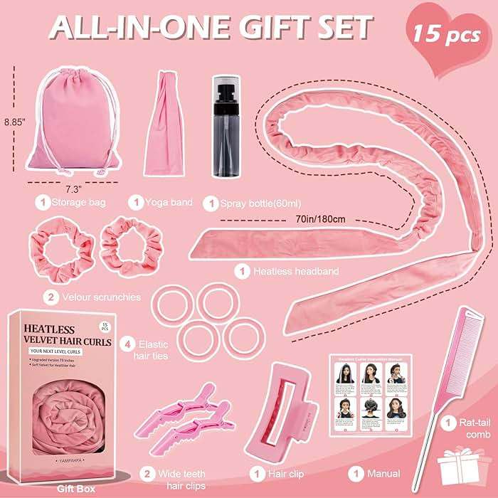 Heatless Curls Overnight Headband, 70'' No Heat Hair Curlers for Medium Long Hair, Pink - Image 6
