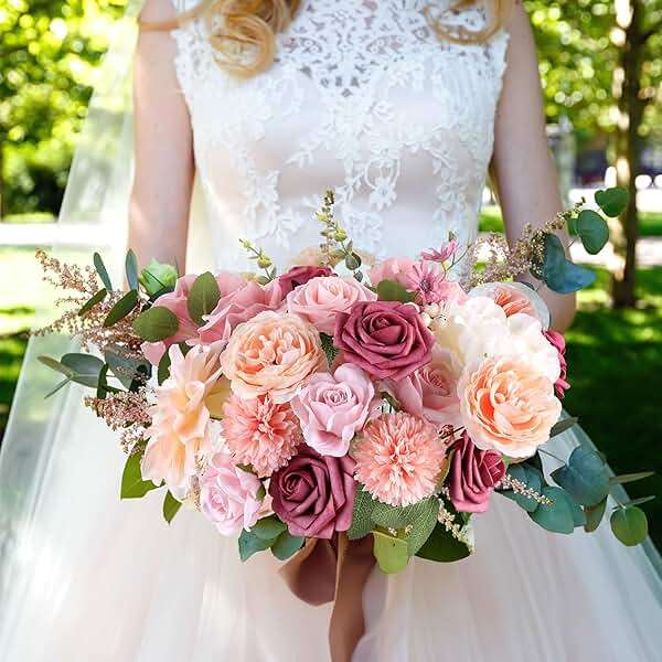 AGIRL Rose Artificial Flowers Combo Fake Flowers Pink Roses Silk Flowers with Stems for DIY Bridal Wedding Bouquets Centerpieces Arrangements Table Party Baby Shower Home Decor (Champagne Pink) - Image 4