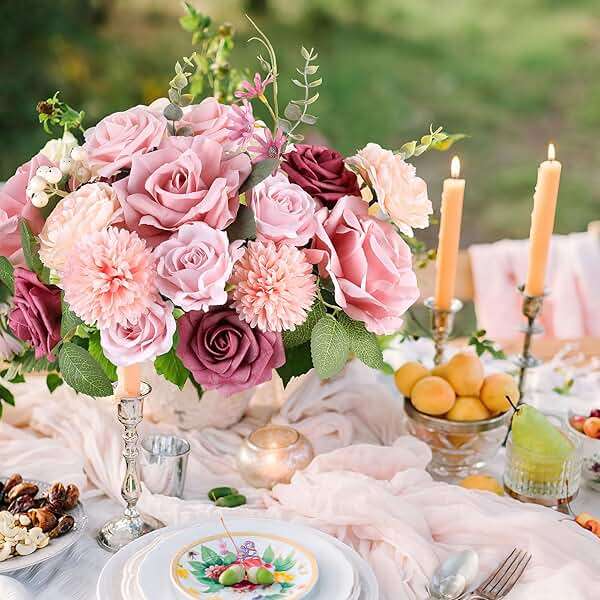 AGIRL Rose Artificial Flowers Combo Fake Flowers Pink Roses Silk Flowers with Stems for DIY Bridal Wedding Bouquets Centerpieces Arrangements Table Party Baby Shower Home Decor (Champagne Pink) - Image 7