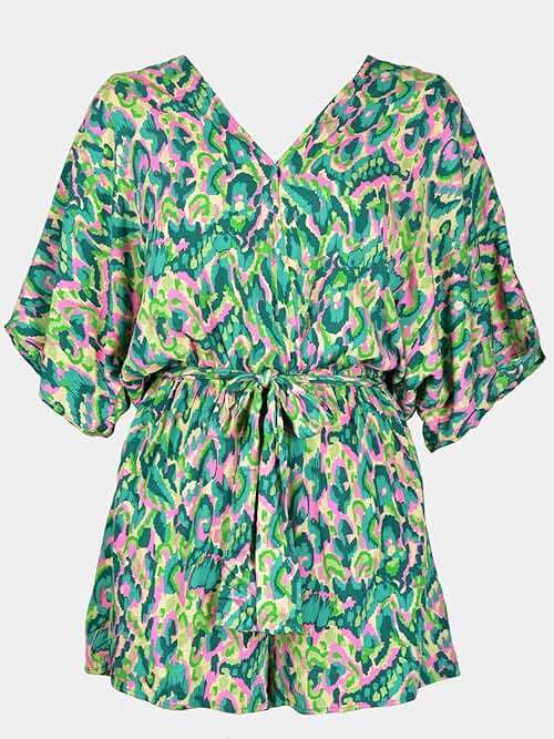 CUPSHE Women's Summer Romper Lace Up Printed Half Sleeves Casual Wide leg Vacation Outfit Mini One Piece Jumpsuit - Image 3