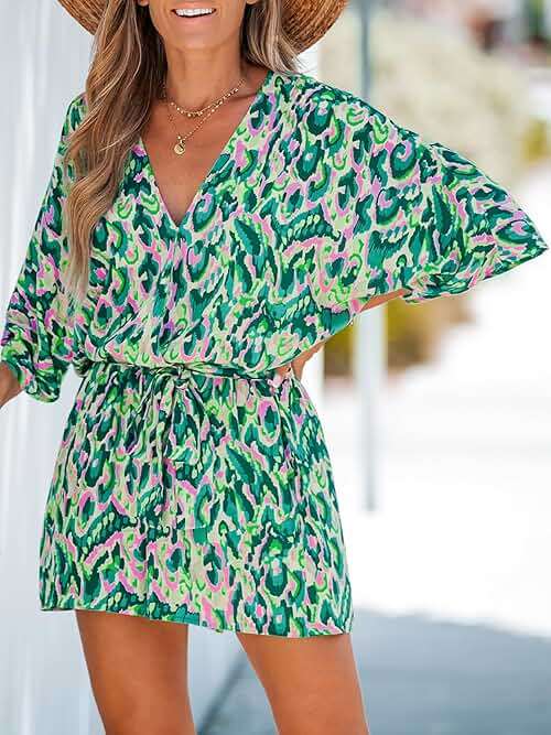 CUPSHE Women's Summer Romper Lace Up Printed Half Sleeves Casual Wide leg Vacation Outfit Mini One Piece Jumpsuit - Image 8