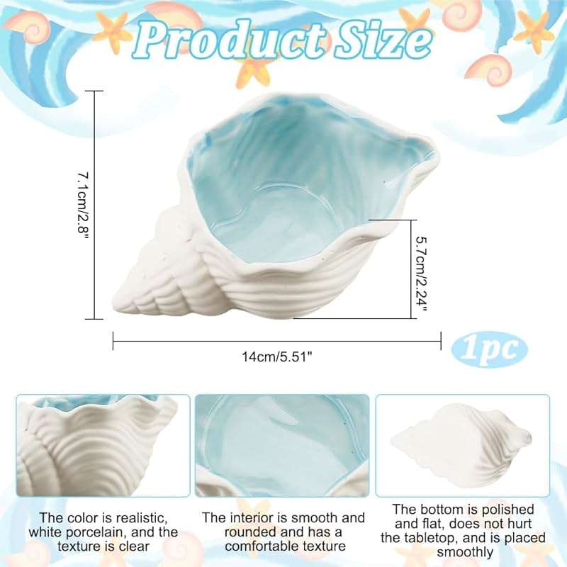 NBEADS Conch Shape Ceramic Jewelry Tray, Aqua Shell Trinket Dish Ceramic Ring Earring Holder Ocean-themed Decorative Trinket Plate for Rings Earrings Necklaces Bracelet Jewelry Watch Keys - Image 3