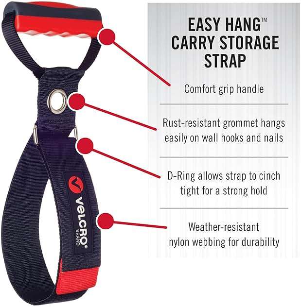 Velcro Brand Heavy Duty Carrying Strap with Handle | Holds 100 Pounds | Extension Cord Storage, Easily Transport or Hang Garden Hoses | Durable Garage Organization | Medium, Wraps 5.5 Inch Diameter - Image 3