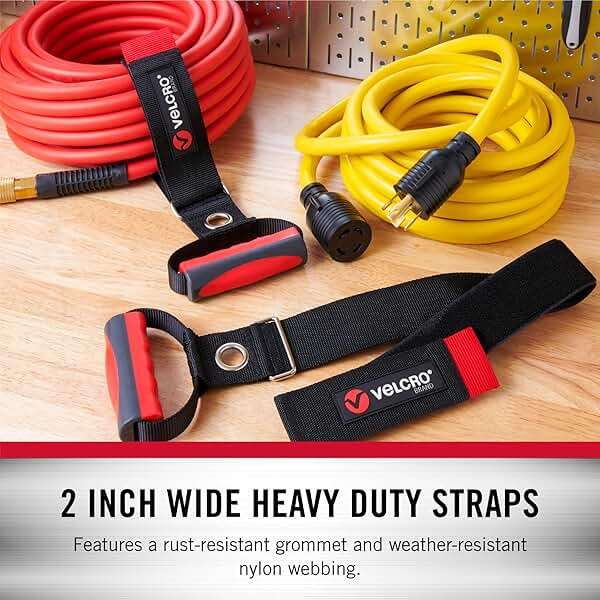 Velcro Brand Heavy Duty Carrying Strap with Handle | Holds 100 Pounds | Extension Cord Storage, Easily Transport or Hang Garden Hoses | Durable Garage Organization | Medium, Wraps 5.5 Inch Diameter - Image 7