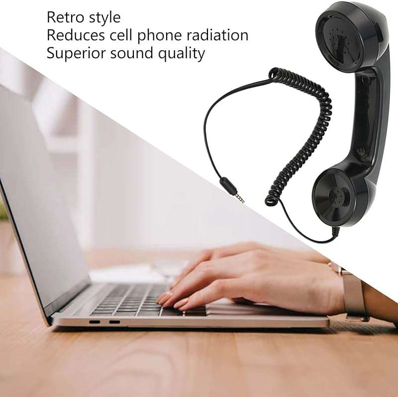 Retro Phone Handset, Vintage Retro 3.5Mm Telephone Handset Cell Phone Receiver, Radiation Proof Handheld Cell Phone Microphone for Mobile Phones Computers (Black) - Image 3