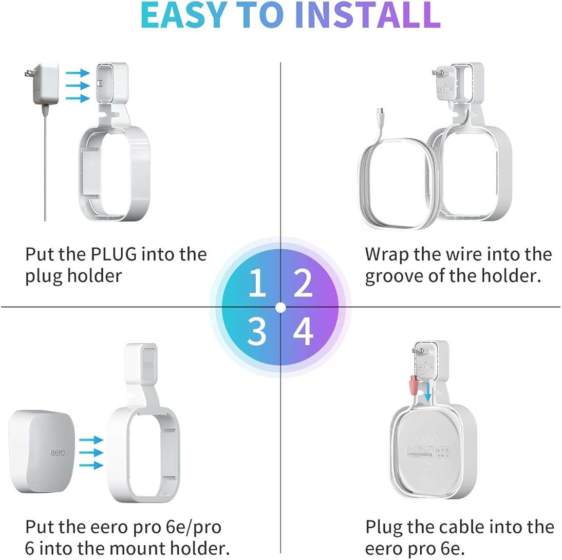 Wall Mount Holder for eero Pro 6e/Pro 6 Mesh Wi-Fi System,Outlet Wall Mount Stand Bracket for eero Pro 6e tri-Band Mesh,Wall Bracket for eero Pro 6 Extender Router Wire Organizer (1) - Image 3