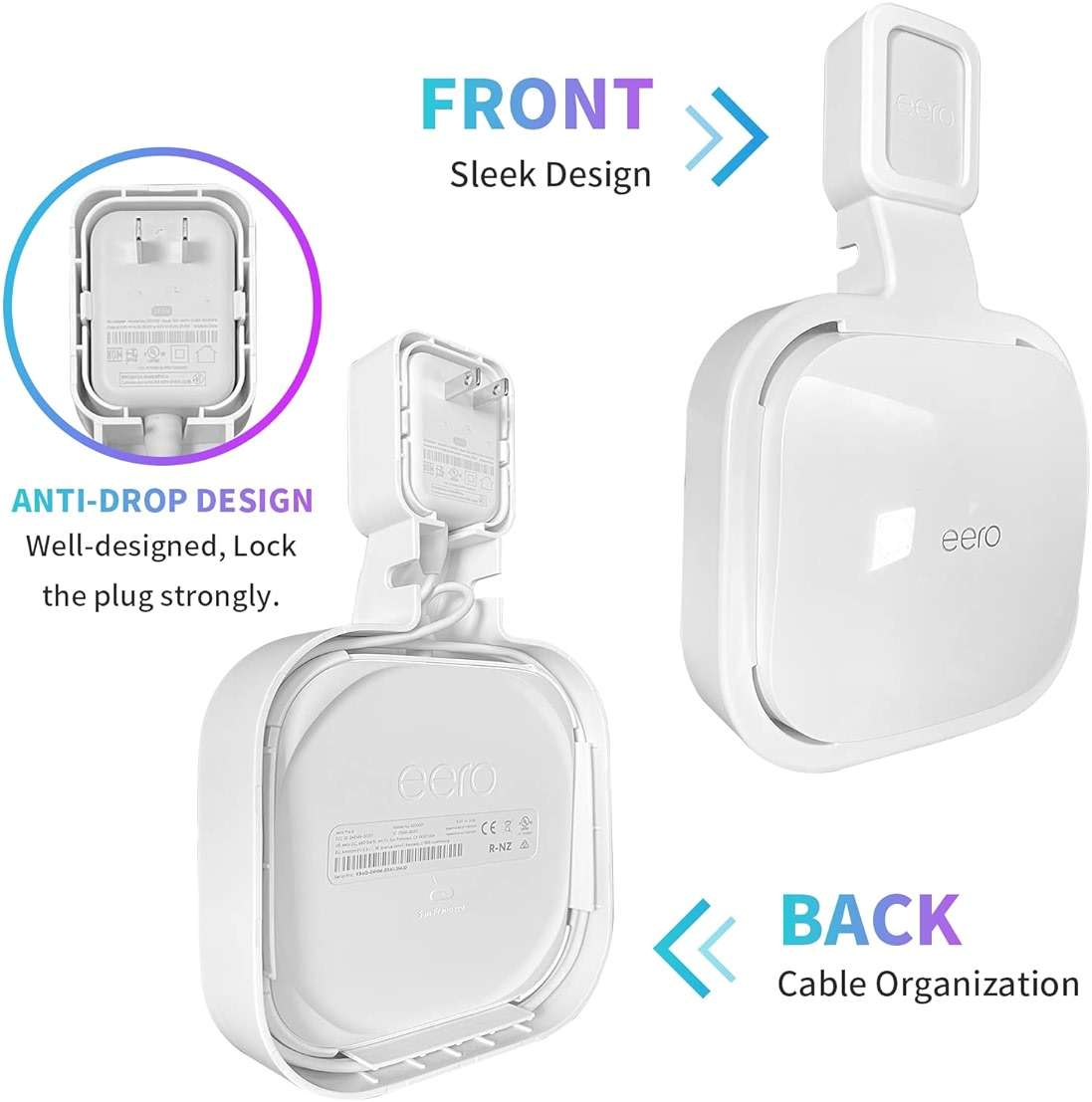 Wall Mount Holder for eero Pro 6e/Pro 6 Mesh Wi-Fi System,Outlet Wall Mount Stand Bracket for eero Pro 6e tri-Band Mesh,Wall Bracket for eero Pro 6 Extender Router Wire Organizer (1) - Image 4