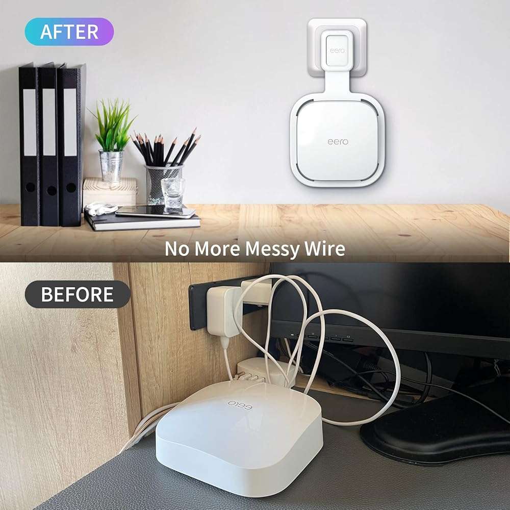 Wall Mount Holder for eero Pro 6e/Pro 6 Mesh Wi-Fi System,Outlet Wall Mount Stand Bracket for eero Pro 6e tri-Band Mesh,Wall Bracket for eero Pro 6 Extender Router Wire Organizer (1) - Image 5
