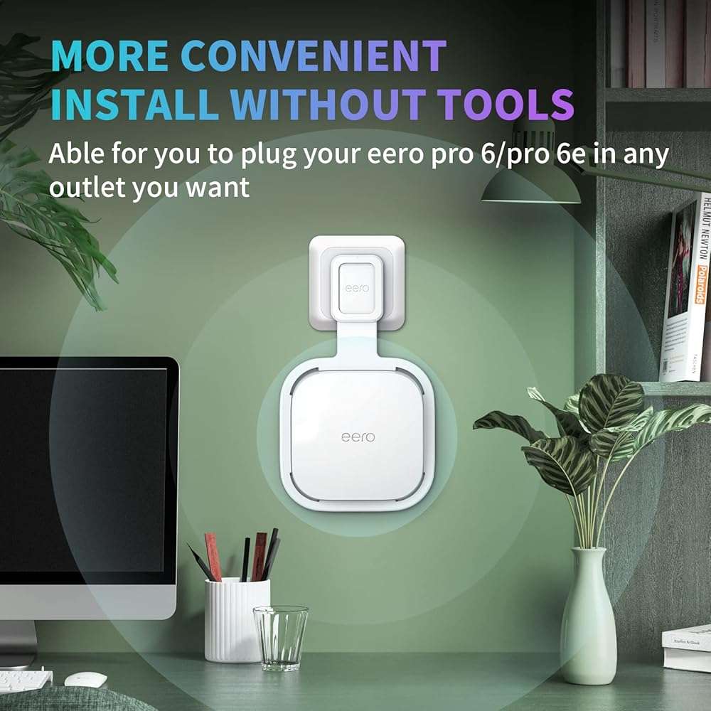 Wall Mount Holder for eero Pro 6e/Pro 6 Mesh Wi-Fi System,Outlet Wall Mount Stand Bracket for eero Pro 6e tri-Band Mesh,Wall Bracket for eero Pro 6 Extender Router Wire Organizer (1) - Image 7