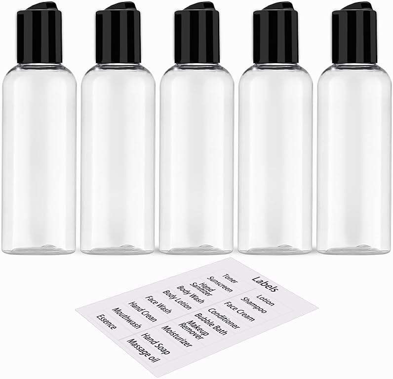 DNSEN 5 Pack 3.4 oz Travel Bottles for Toiletries TSA Approved Leakproof Plastic Empty Travel Size Bottles Containers with Labels - Image 1