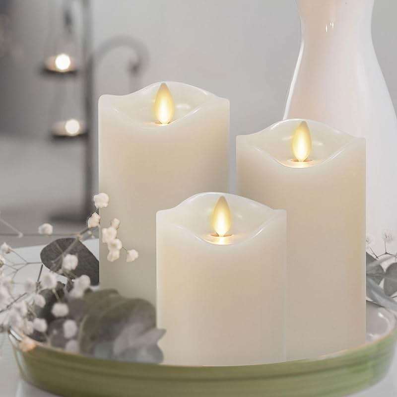 Matchless Candle Co. by Luminara Set of 3 Flameless LED Pillar Candles, Real Wax, Moving Flame (3x4.5, 3x5.5, 3x6.5 Inch, Unscented) - Image 1