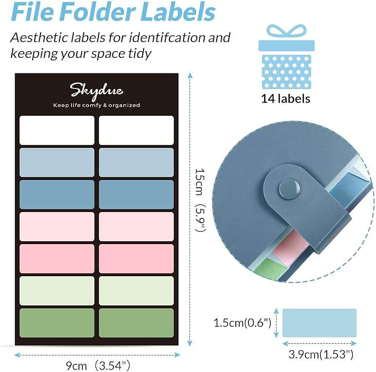 SKYDUE Expanding File Organizer with 8 Pockets, Accordion File Folders with Labels, Portable Document Paper Bill Receipt Organizer, Home College School Office Supplies, Letter Size, Blue - Image 3