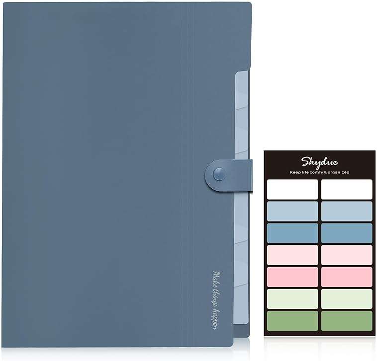 SKYDUE Expanding File Organizer with 8 Pockets, Accordion File Folders with Labels, Portable Document Paper Bill Receipt Organizer, Home College School Office Supplies, Letter Size, Blue - Image 4