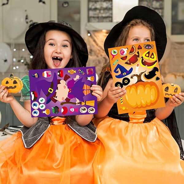 xutengy 30Pcs Halloween Stickers Party Favors for Kids Toddlers , Make a Face Zombie Witch Vampire Self Adhesive DIY Classroom Treats Game Goody Bag Filler (Halloween A) - Image 2