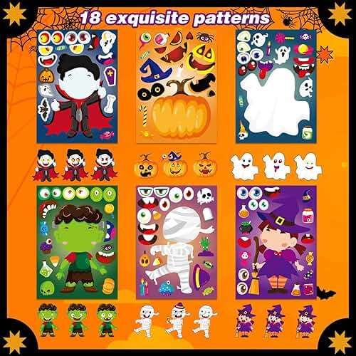xutengy 30Pcs Halloween Stickers Party Favors for Kids Toddlers , Make a Face Zombie Witch Vampire Self Adhesive DIY Classroom Treats Game Goody Bag Filler (Halloween A) - Image 3