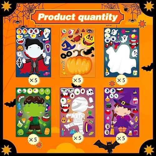 xutengy 30Pcs Halloween Stickers Party Favors for Kids Toddlers , Make a Face Zombie Witch Vampire Self Adhesive DIY Classroom Treats Game Goody Bag Filler (Halloween A) - Image 4