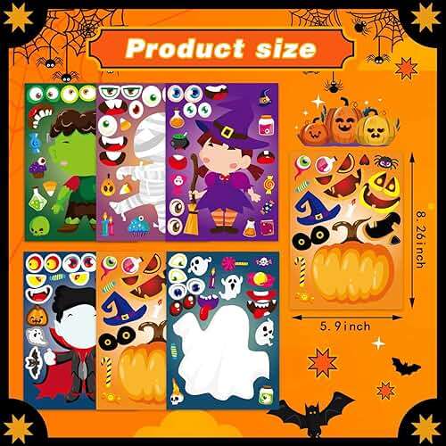 xutengy 30Pcs Halloween Stickers Party Favors for Kids Toddlers , Make a Face Zombie Witch Vampire Self Adhesive DIY Classroom Treats Game Goody Bag Filler (Halloween A) - Image 5