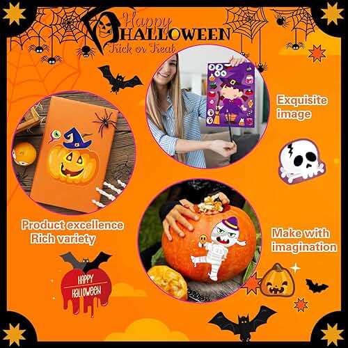 xutengy 30Pcs Halloween Stickers Party Favors for Kids Toddlers , Make a Face Zombie Witch Vampire Self Adhesive DIY Classroom Treats Game Goody Bag Filler (Halloween A) - Image 6