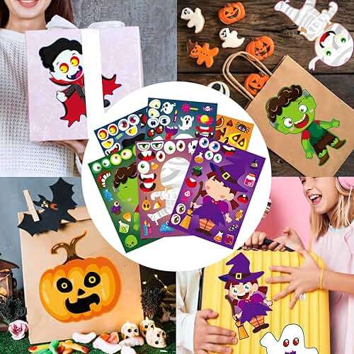 xutengy 30Pcs Halloween Stickers Party Favors for Kids Toddlers , Make a Face Zombie Witch Vampire Self Adhesive DIY Classroom Treats Game Goody Bag Filler (Halloween A) - Image 7