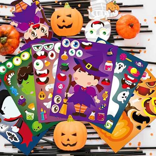 xutengy 30Pcs Halloween Stickers Party Favors for Kids Toddlers , Make a Face Zombie Witch Vampire Self Adhesive DIY Classroom Treats Game Goody Bag Filler (Halloween A) - Image 8