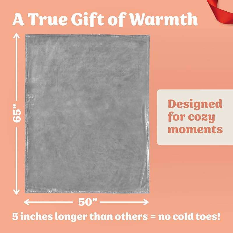ButterTree 65" 50" Gray Throw Blanket for Mom - Christmas or Birthday Gift from Daughter or Son - Image 3