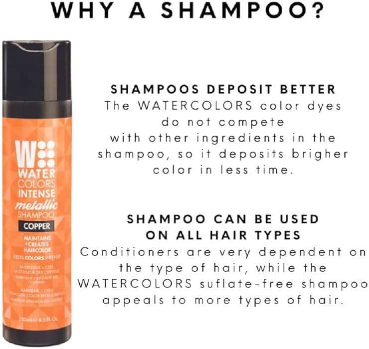 Watercolors INTENSE METALLIC Semi Permanet Color Depositing Shampoo-Sulfate & Paraben Free to Maintain & Enhance Hair Color 8 fl oz - COPPER - Image 3