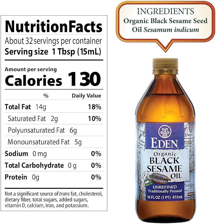 Eden Organic Black Sesame Oil, Unrefined, 100% Black Sesame Seed, 16 oz Amber Glass Bottle - Image 2