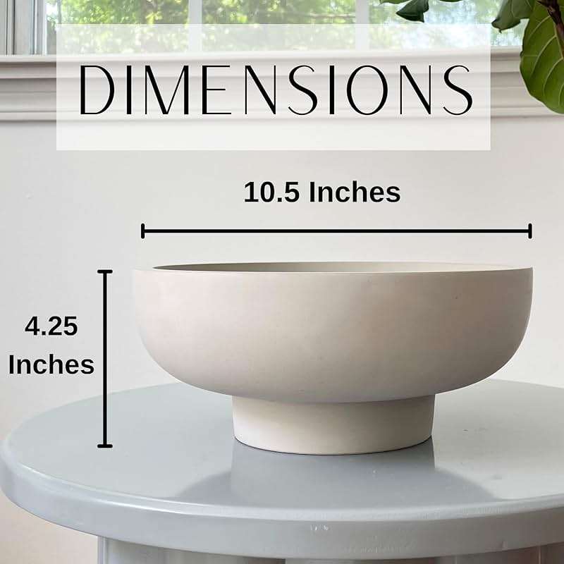 OAKOA Concrete Fruit Bowl for Kitchen Counter - Large Decorative Bowls for Home Decor - Modern Key Bowl for Entryway Table - Footed Pedestal Bowl for Keys - Image 2