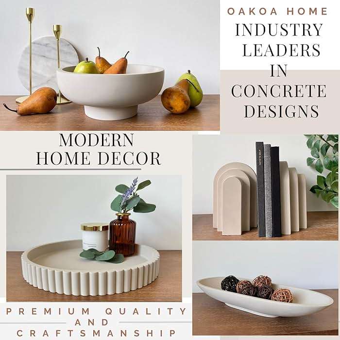 OAKOA Concrete Fruit Bowl for Kitchen Counter - Large Decorative Bowls for Home Decor - Modern Key Bowl for Entryway Table - Footed Pedestal Bowl for Keys - Image 3