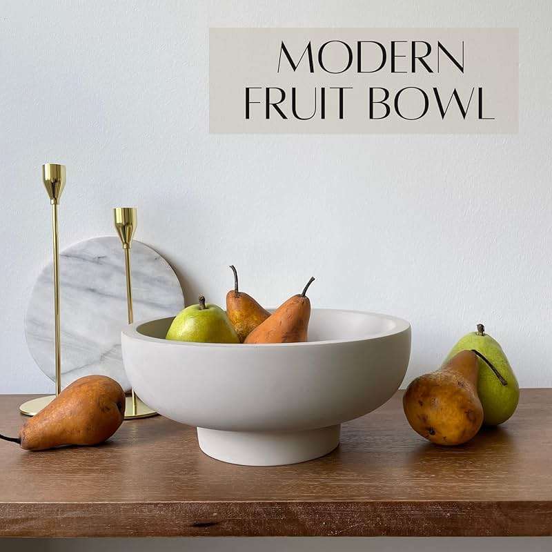 OAKOA Concrete Fruit Bowl for Kitchen Counter - Large Decorative Bowls for Home Decor - Modern Key Bowl for Entryway Table - Footed Pedestal Bowl for Keys - Image 4