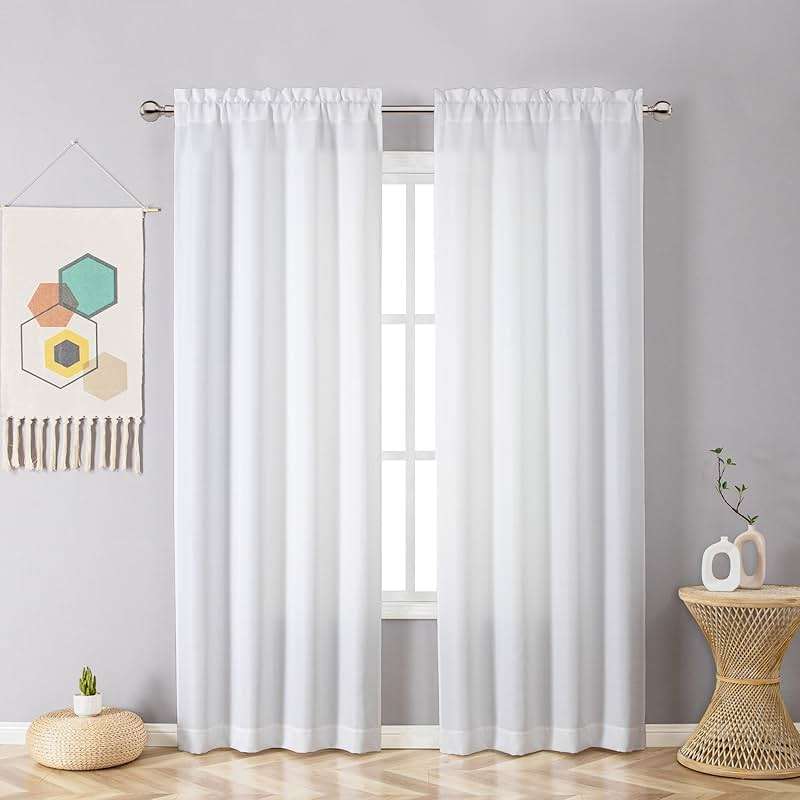 Chyhomenyc White Curtains 84 Inch Length 2 Panels Set, Faux Linen Textured Semi Light Filtering Soft Airy Farmhouse Curtain Drapes for Living Room Bedroom, Cortinas para Sala, 40Wx84L - Image 2