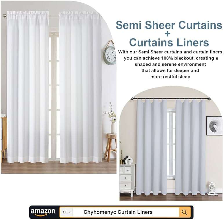 Chyhomenyc White Curtains 84 Inch Length 2 Panels Set, Faux Linen Textured Semi Light Filtering Soft Airy Farmhouse Curtain Drapes for Living Room Bedroom, Cortinas para Sala, 40Wx84L - Image 6