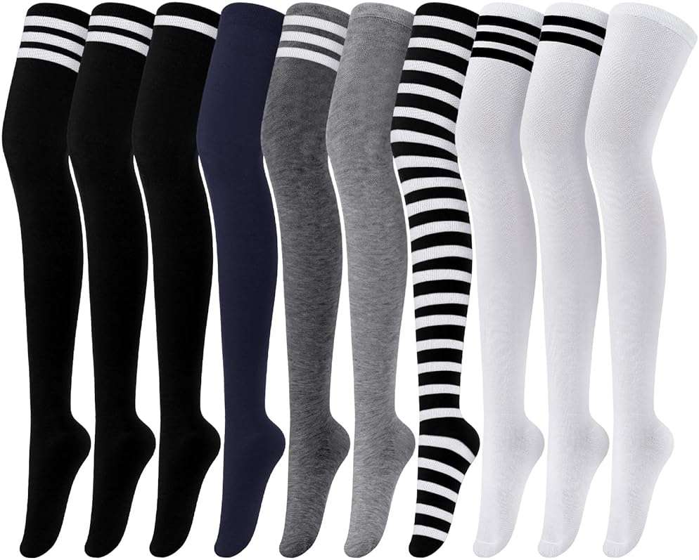 Panitay 10 Pairs over Knee Thigh High Socks Warm Knee-high Stocking Women Boot Sock Leg Warmer Stripe Stocking for Daily Wear - Image 1