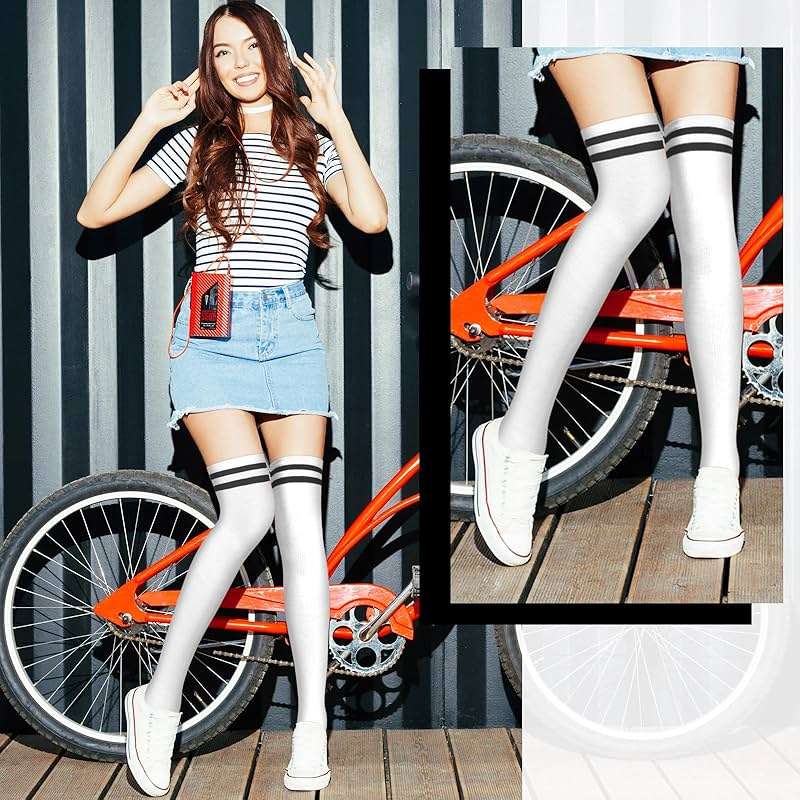 Panitay 10 Pairs over Knee Thigh High Socks Warm Knee-high Stocking Women Boot Sock Leg Warmer Stripe Stocking for Daily Wear - Image 2