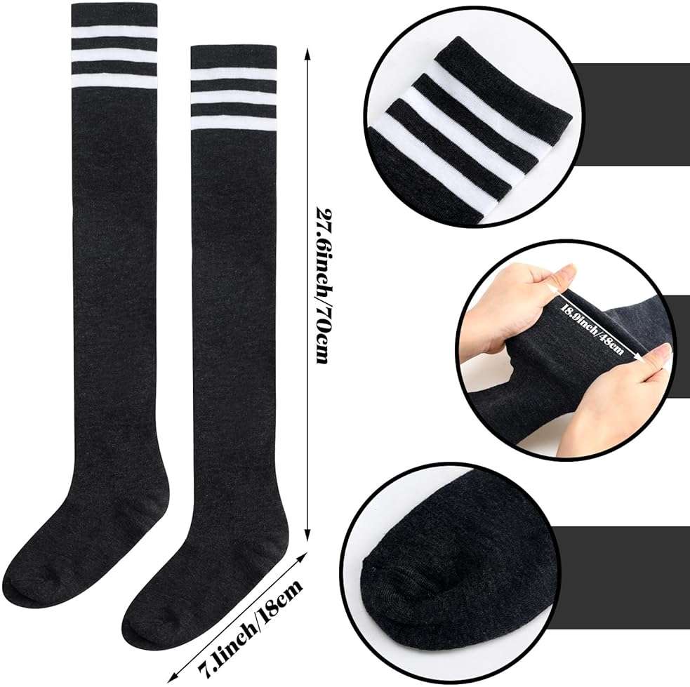Panitay 10 Pairs over Knee Thigh High Socks Warm Knee-high Stocking Women Boot Sock Leg Warmer Stripe Stocking for Daily Wear - Image 3