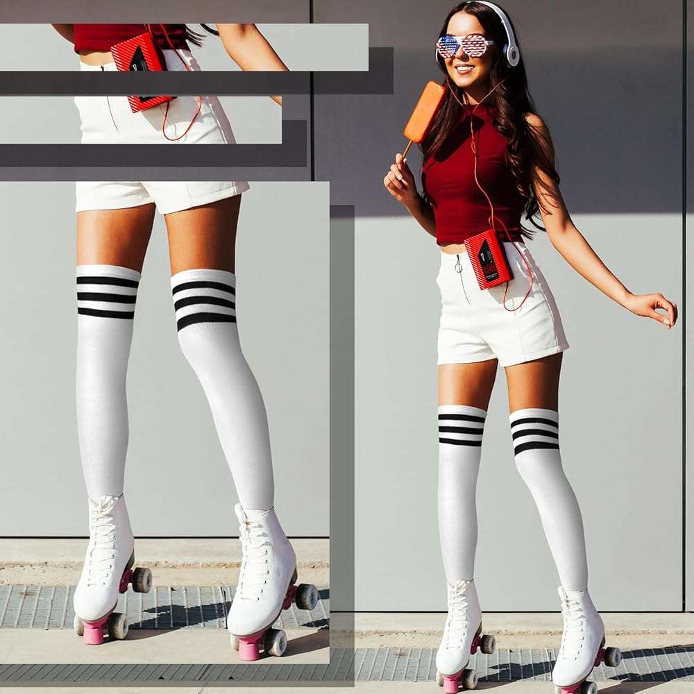 Panitay 10 Pairs over Knee Thigh High Socks Warm Knee-high Stocking Women Boot Sock Leg Warmer Stripe Stocking for Daily Wear - Image 5