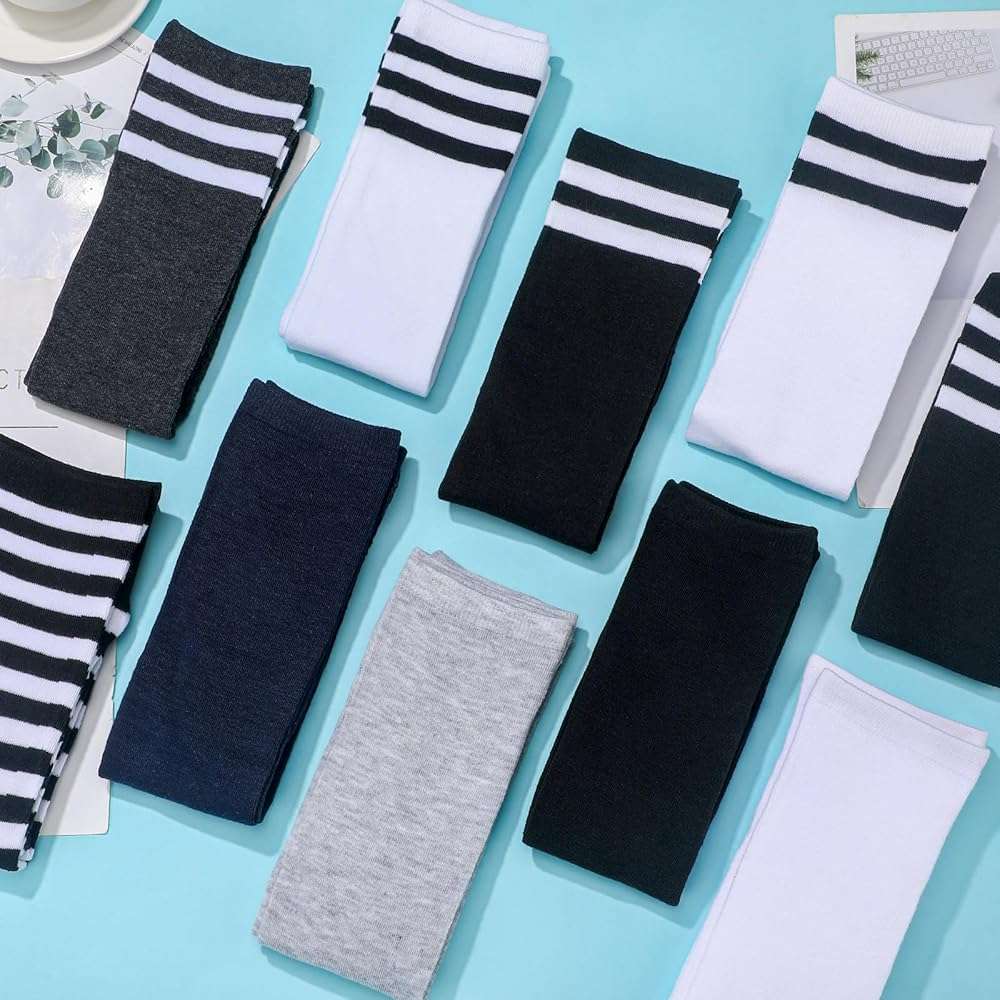 Panitay 10 Pairs over Knee Thigh High Socks Warm Knee-high Stocking Women Boot Sock Leg Warmer Stripe Stocking for Daily Wear - Image 6